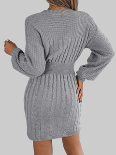 Sweater Dress - Cable - Knit Cutout Round Neck Slit for Women| JSandi - Jsandiclothing.com