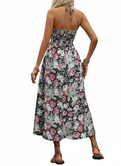 Midi Dress| Smocked Printed Halter Neck |Trendy For Effortlessly Style - Jsandiclothing.com