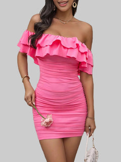 Off - Shoulder Ruffle Bodycon Dress - Stretchy Party Dress | JSandi - Jsandiclothing.com