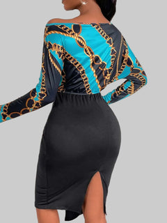 Printed Long Sleeve Midi Dress Twisted Unique Design with a Bold Look - Jsandiclothing.com
