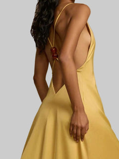 Deep V - Neck Maxi Dress Backless Crisscross Polyester Dress| JSandi - Jsandiclothing.com