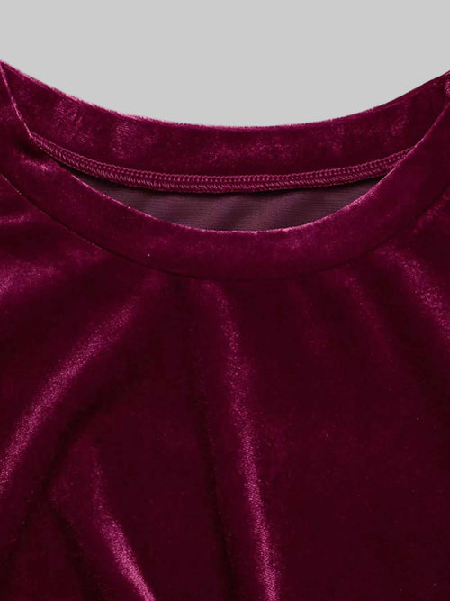 Velvet Dress Slit Round Neck Long Sleeve with Side Tie Detail| JSandi - Jsandiclothing.com