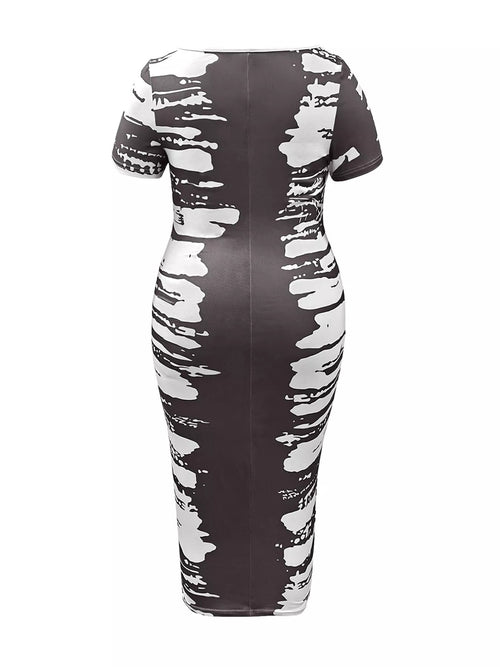 Plus Size Square Neck Short Sleeve Dress - Jsandiclothing.com