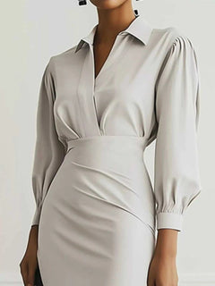 Ruched Midi Shirt Dress with Side Slit - Elegant & Stylish |JSandi - Jsandiclothing.com