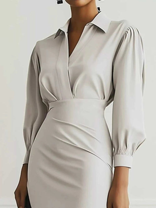 Ruched Midi Shirt Dress with Side Slit - Elegant & Stylish |JSandi - Jsandiclothing.com