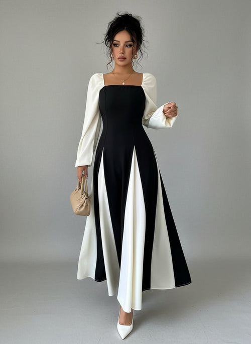 Color Block Square Neck Maxi Dress| JSandiclothing - Jsandiclothing.com