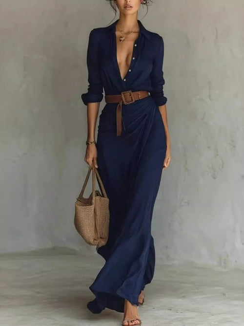 Full Size Ruched Long Sleeve Maxi Dress Plus Size - Jsandiclothing.com