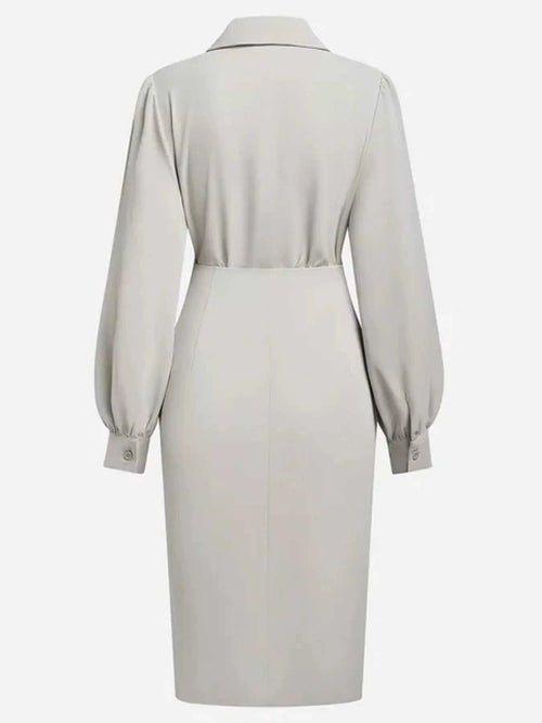 Ruched Midi Shirt Dress with Side Slit - Elegant & Stylish |JSandi - Jsandiclothing.com