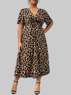Plus Size Leopard Short Sleeve Dress| - Stylish & Comfortable| JSandi - Jsandiclothing.com