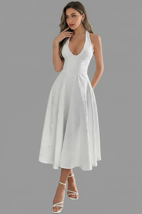 Halter Neck Midi Dress with Pockets - Jsandiclothing.com