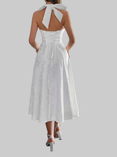 Halter Neck Midi Dress with Pockets - Jsandiclothing.com