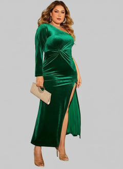 Slit Dress| Honey Plus Size One - Shoulder Twisted| Elegant & Stylish - Jsandiclothing.com