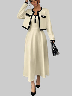 Contrast Trim Maxi Dress & Cropped Cardigan Set| JSandiclothing - Jsandiclothing.com