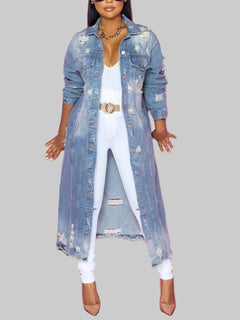 Denim Jacket - Long Sleeve & Raw Hem| Trendy for a Stylish Look - Jsandiclothing.com