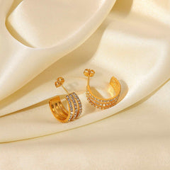 Earrings - C - Hoop Stainless Steel with Inlaid Zircon | Luxe Shine - Jsandiclothing.com