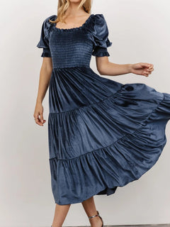 Smocked Half Sleeve Tiered Midi Dress - Elegant & Comfortable Fit - Jsandiclothing.com