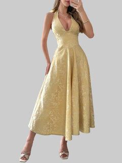 Halter Neck Midi Dress with Pockets - Jsandiclothing.com