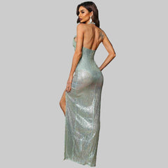 Halter Gown - Mackenzie Cut Out Dress | Sexy Mint Front Design - Jsandiclothing.com