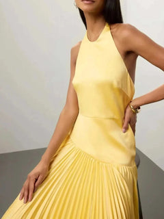 Pleated Halter Neck Maxi Dress - Elegant & Stylish| Jsandiclothing - Jsandiclothing.com