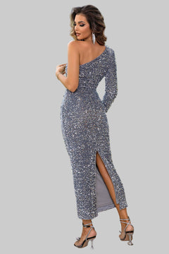 One - Shoulder Long Sleeve Sequin Dress - Glamorous Evening Wear Style - Jsandiclothing.com