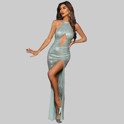 Halter Gown - Mackenzie Cut Out Dress | Sexy Mint Front Design - Jsandiclothing.com