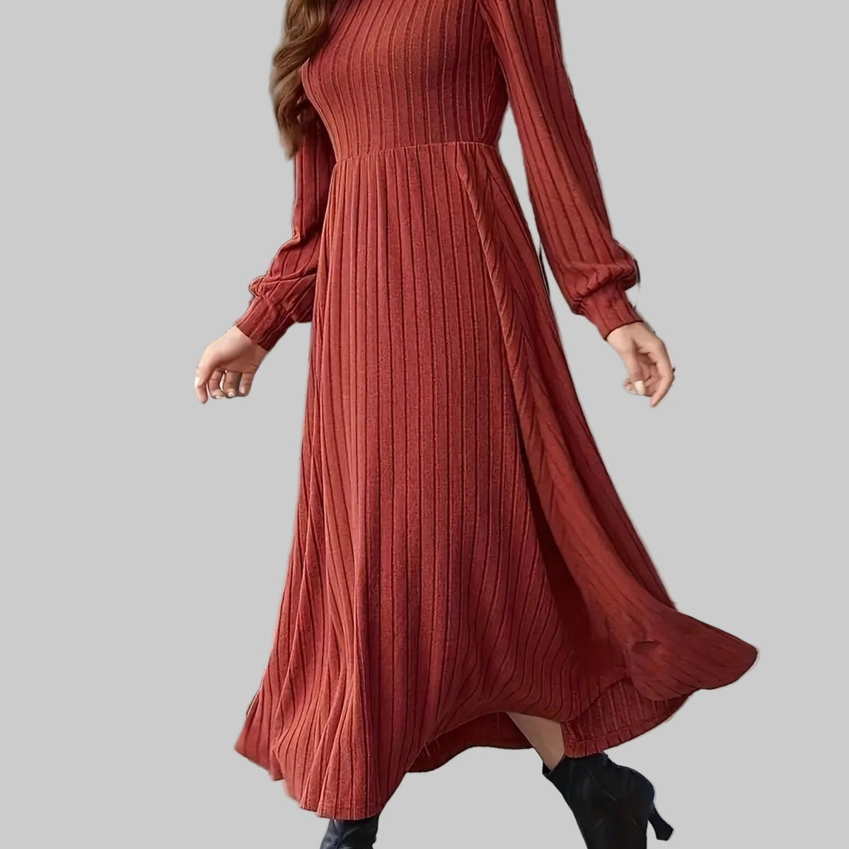 Ribbed Long Sleeve Sweater Dress –