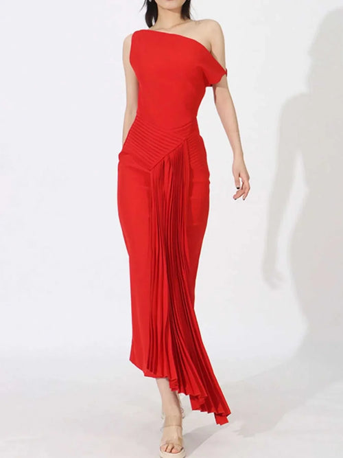 Single Shoulder Pleated Dress
