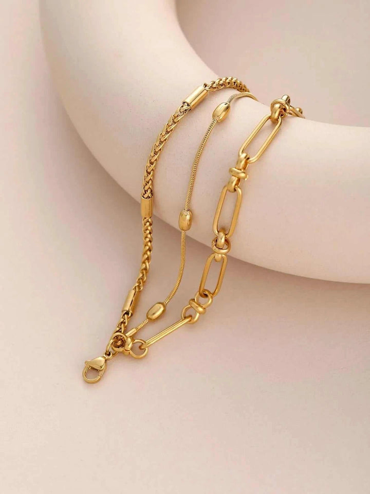 18K Gold - Plated Layered Chain Necklace and Bracelet Jewelry Set - Jsandiclothing.com