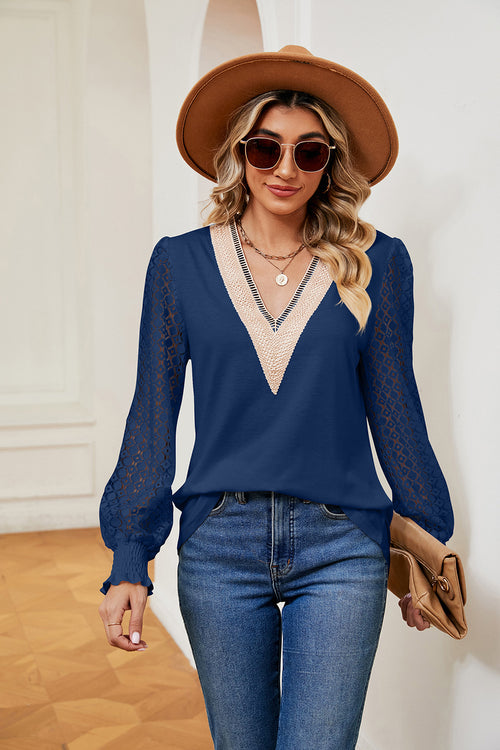 V-Neck Long Sleeve Blouse