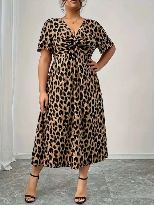 Plus Size Leopard Short Sleeve Dress
