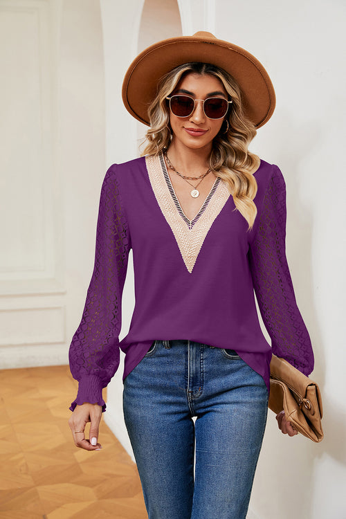 V-Neck Long Sleeve Blouse