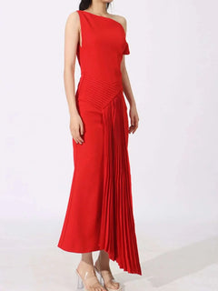 Single Shoulder Pleated Dress
