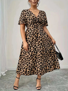 Plus Size Leopard Short Sleeve Dress