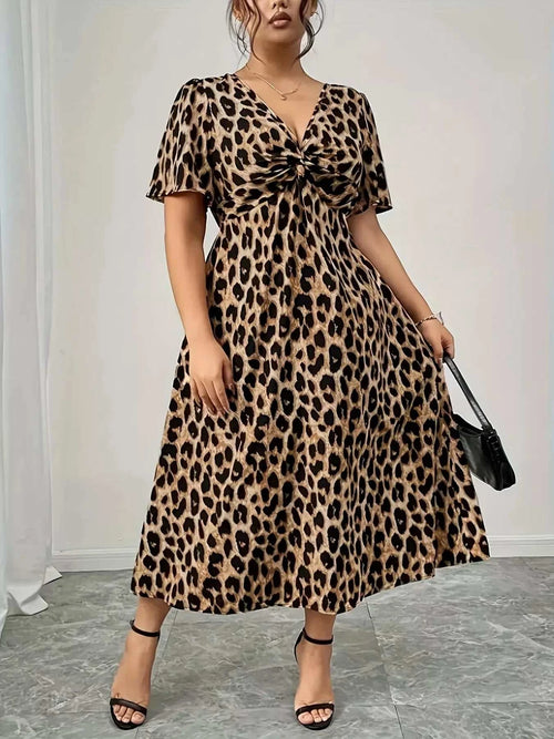 Plus Size Leopard Short Sleeve Dress