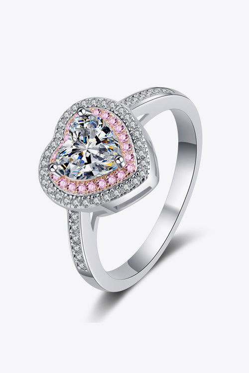 1 Carat Moissanite Heart 925 Sterling Silver Ring with Zircon Accents, Modern Style.