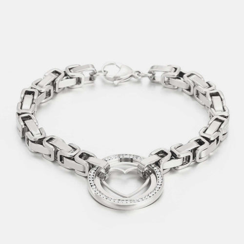 Stainless Steel Inlaid Zircon Cutout Heart Bracelet