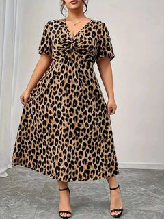 Plus Size Leopard Short Sleeve Dress