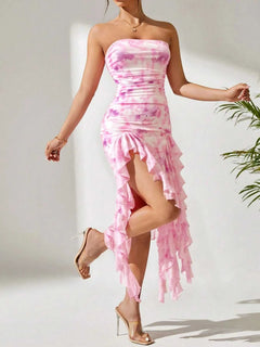 Strapless Ruffle Hem Dress