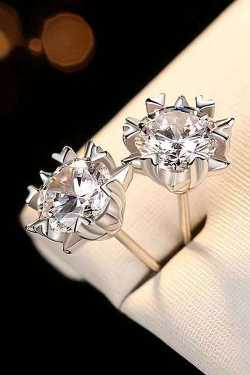 Stuck On You 4 Carat Moissanite stud earrings in platinum-plated 925 sterling silver with minimalist polished design