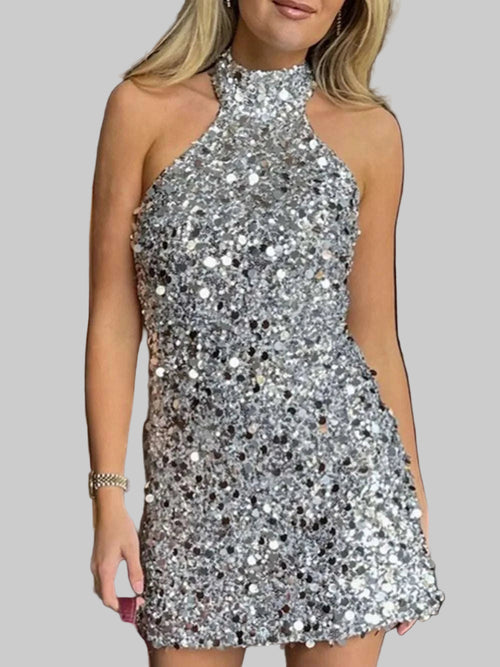 Sequin Halter Neck Mini Dress