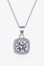 Moissanite square pendant chain necklace in sterling silver with zircon accents.