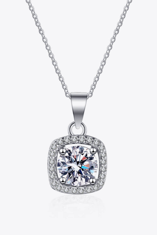 Moissanite square pendant chain necklace in sterling silver with zircon accents.
