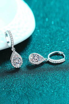 Pair of 2-carat moissanite teardrop earrings in rhodium-plated 925 sterling silver with zircon accents
