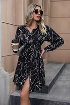 Perfee Printed Long Sleeve Shirt Dress