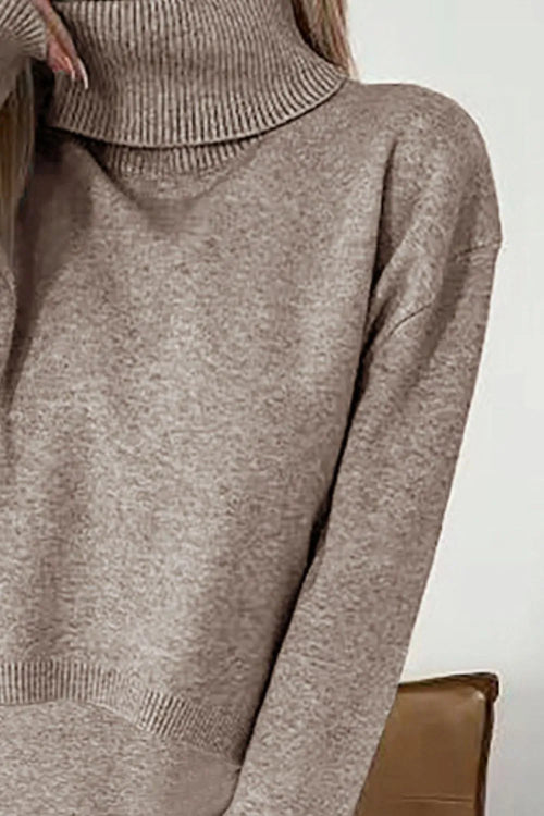 Turtleneck dropped shoulder sweater in soft knit fabric with moderate stretch and ribbed cuffs