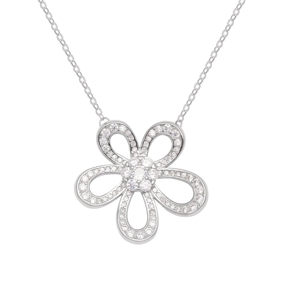 925 Sterling Silver Flower Pendant Necklace - Jsandiclothing.com