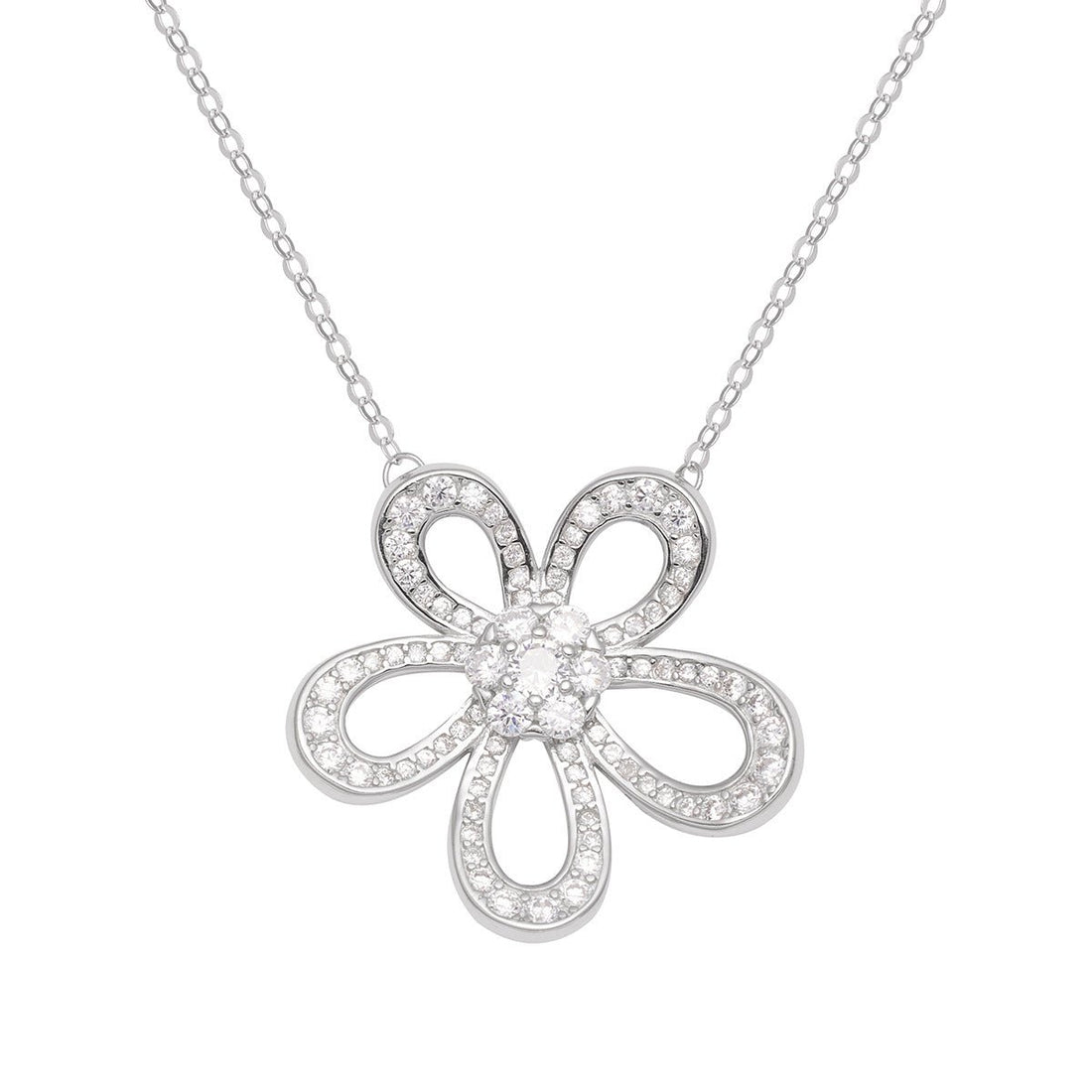 925 Sterling Silver Flower Pendant Necklace - Jsandiclothing.com