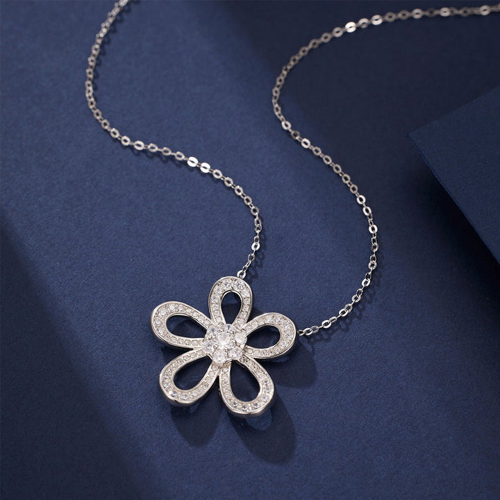 925 Sterling Silver Flower Pendant Necklace - Jsandiclothing.com