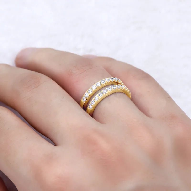 925 Sterling Silver Moissanite Double Layered Ring - Jsandiclothing.com