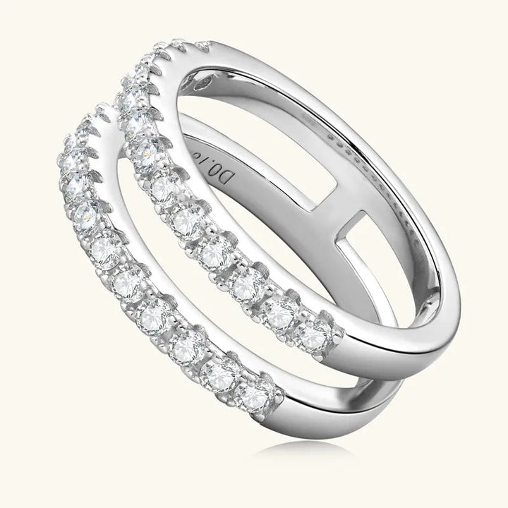 925 Sterling Silver Moissanite Double Layered Ring - Jsandiclothing.com